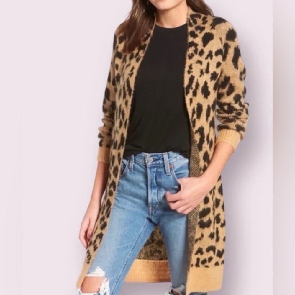 BP. Nordstrom Leopard Print Jacquard Open Front Cardigan | Size Small